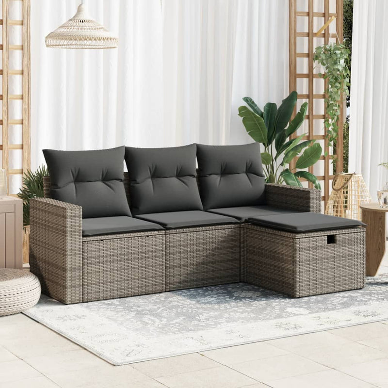 4 Piece Garden Sofa Set with Cushions Grey Poly Rattan