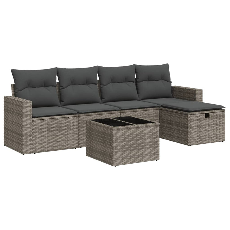 vidaXL 6 Piece Garden Sofa Set with Cushions Grey Poly Rattan