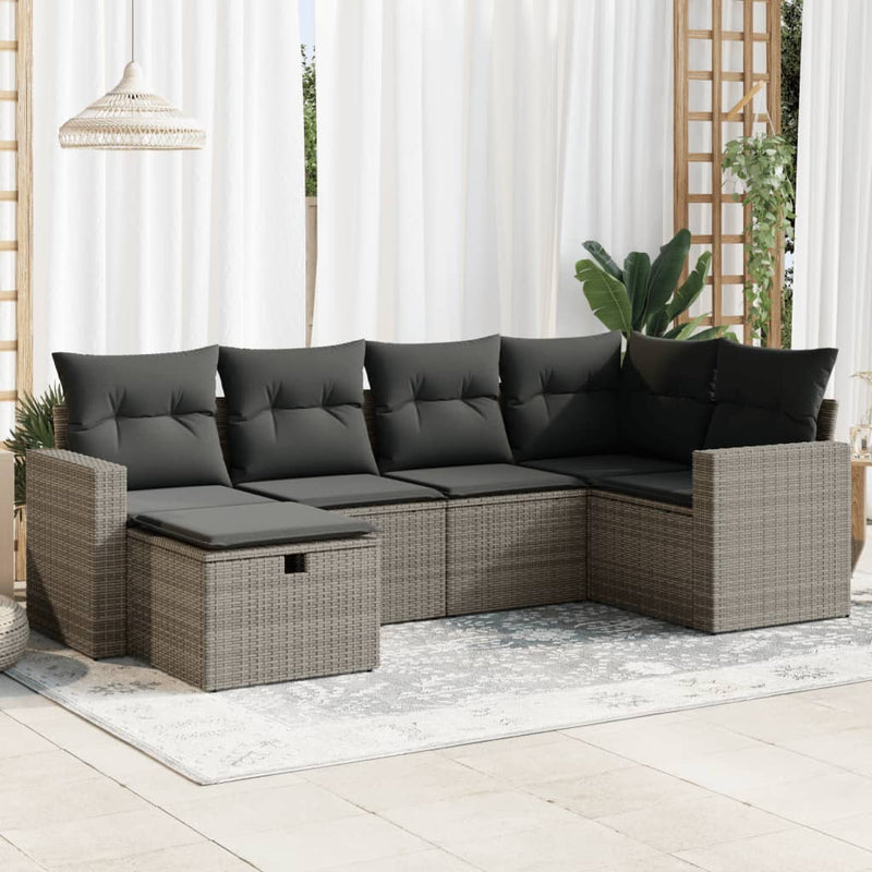 vidaXL 6 Piece Garden Sofa Set with Cushions Grey Poly Rattan
