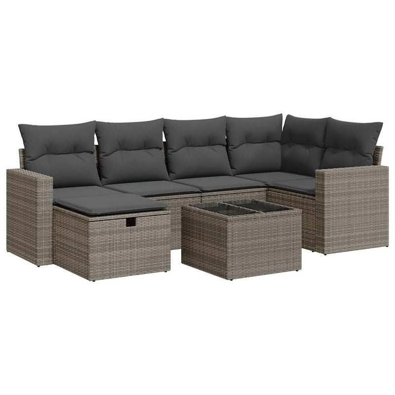 7 Piece Garden Sofa Set with Cushions Grey Poly Rattan