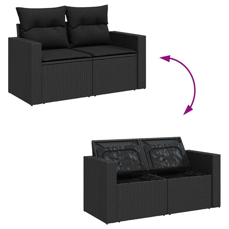 vidaXL 7 Piece Garden Sofa Set with Cushions Black Poly Rattan