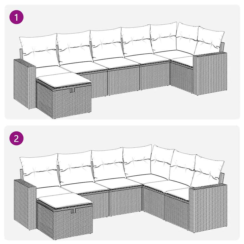 vidaXL 7 Piece Garden Sofa Set with Cushions Black Poly Rattan