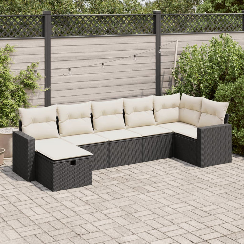 vidaXL 7 Piece Garden Sofa Set with Cushions Black Poly Rattan