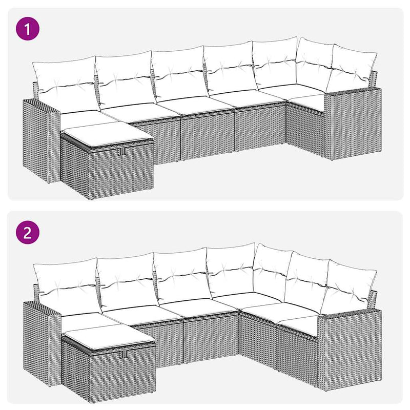 7 Piece Garden Sofa Set with Cushions Grey Poly Rattan