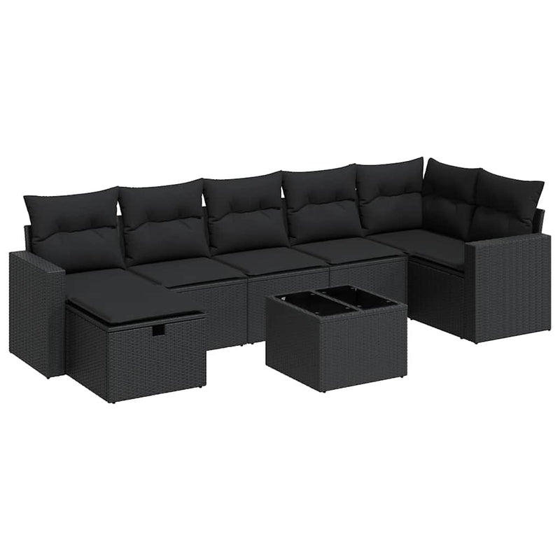 vidaXL 8 Piece Garden Sofa Set with Cushions Black Poly Rattan
