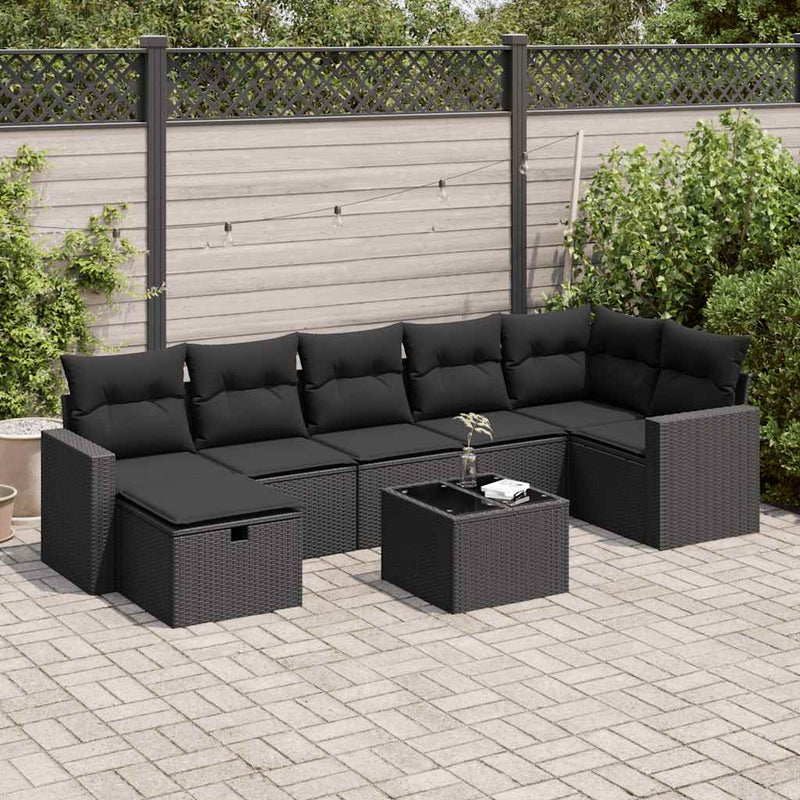 vidaXL 8 Piece Garden Sofa Set with Cushions Black Poly Rattan