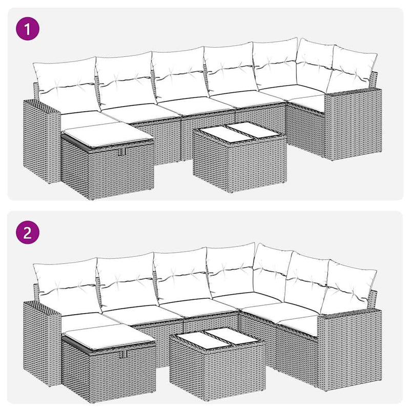 vidaXL 8 Piece Garden Sofa Set with Cushions Grey Poly Rattan