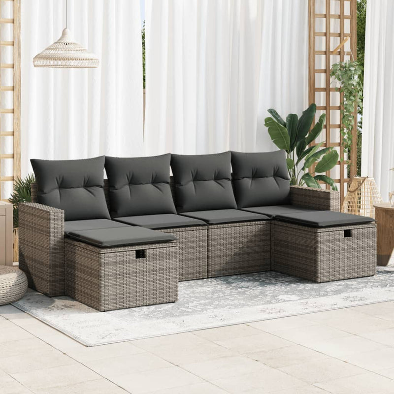 vidaXL 6 Piece Garden Sofa Set with Cushions Grey Poly Rattan