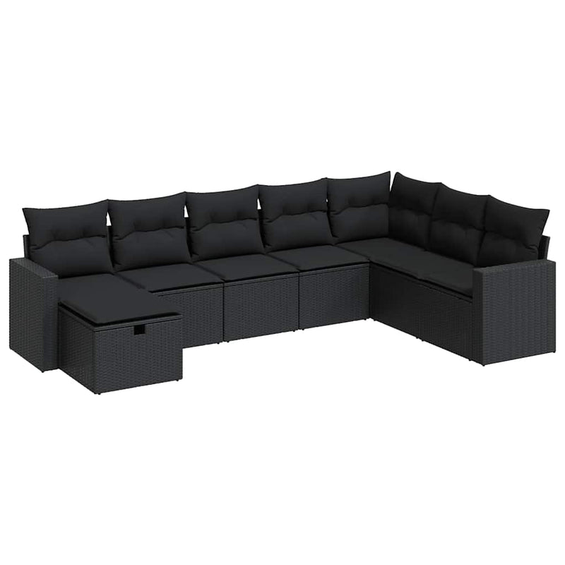 vidaXL 8 Piece Garden Sofa Set with Cushions Black Poly Rattan