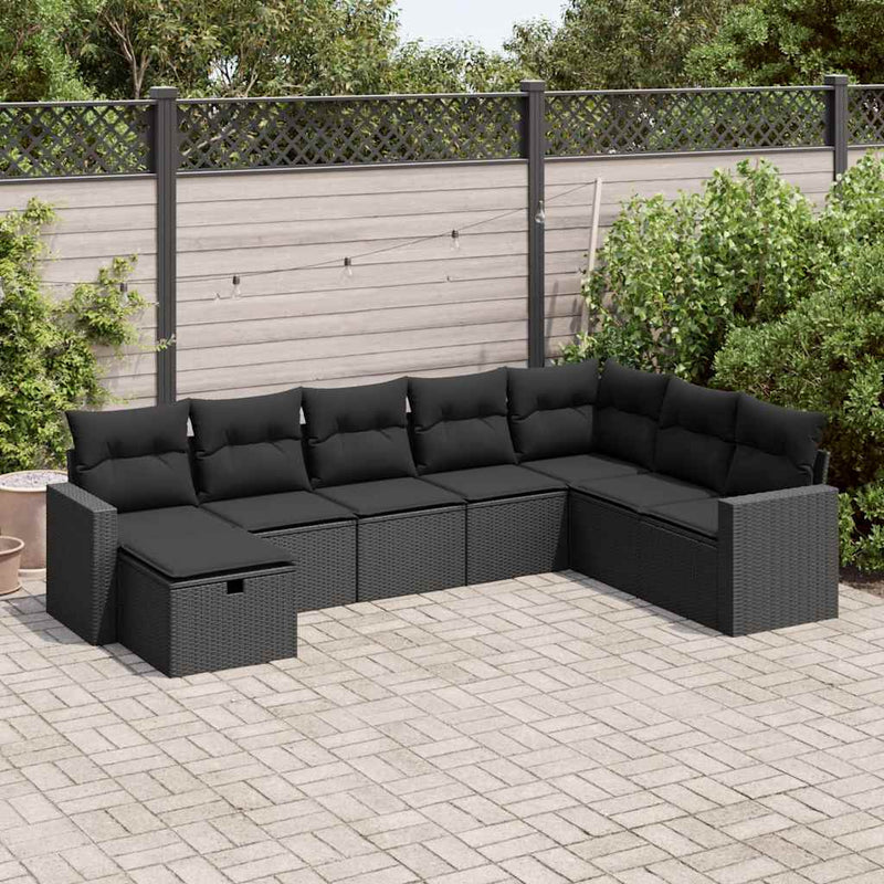 vidaXL 8 Piece Garden Sofa Set with Cushions Black Poly Rattan