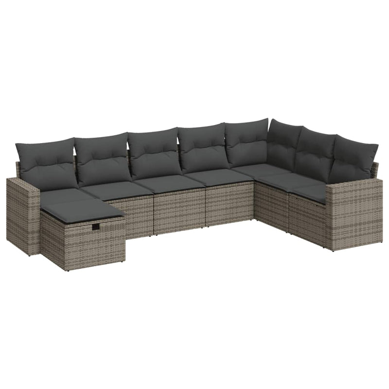 8 Piece Garden Sofa Set with Cushions Grey Poly Rattan