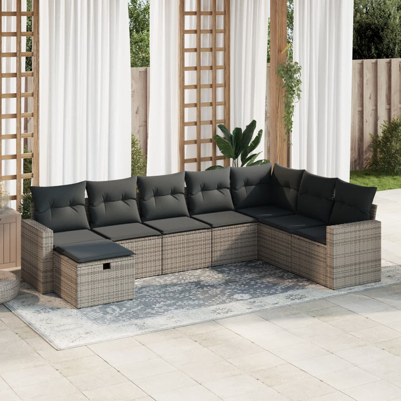 8 Piece Garden Sofa Set with Cushions Grey Poly Rattan