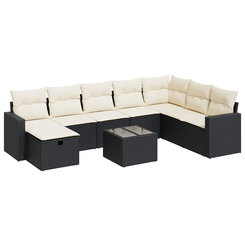vidaXL 9 Piece Garden Sofa Set with Cushions Black Poly Rattan