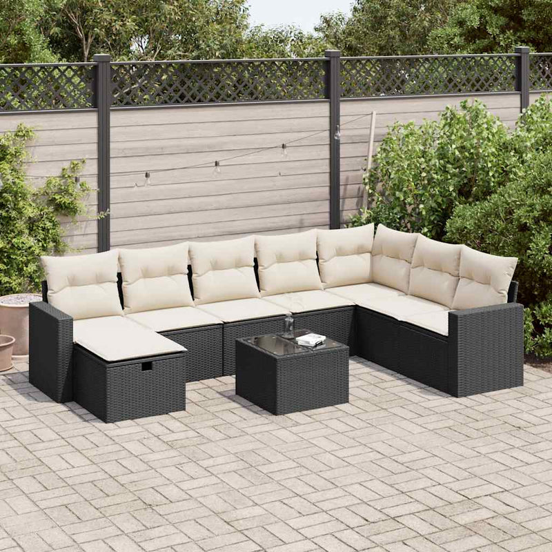 vidaXL 9 Piece Garden Sofa Set with Cushions Black Poly Rattan