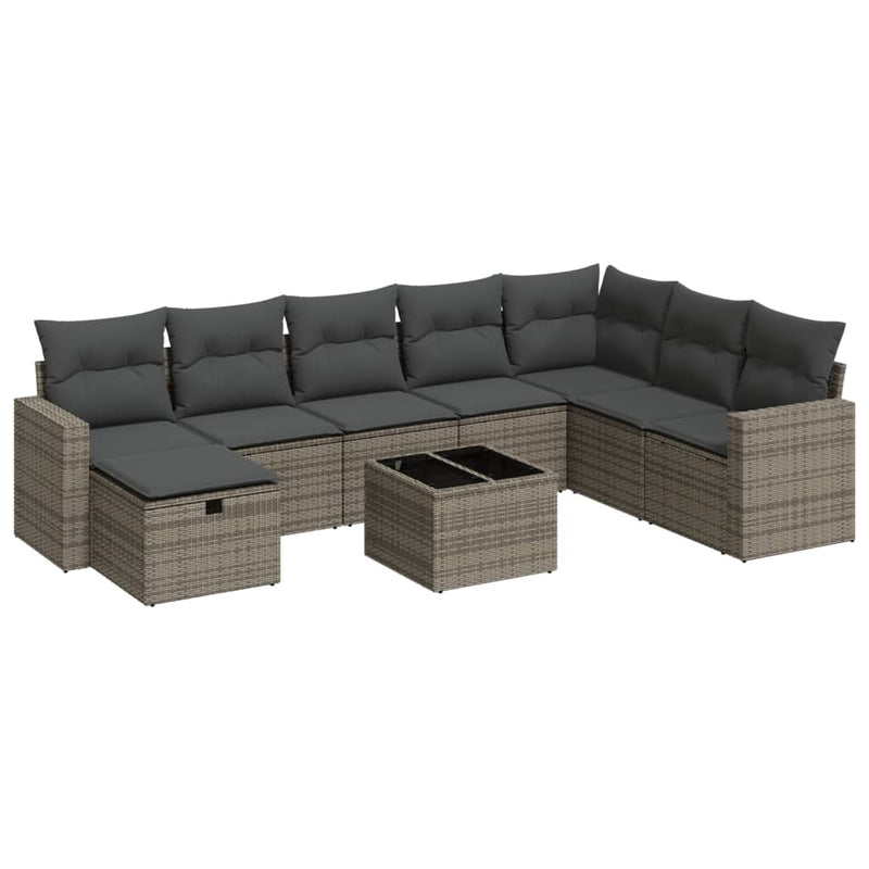 vidaXL 9 Piece Garden Sofa Set with Cushions Grey Poly Rattan