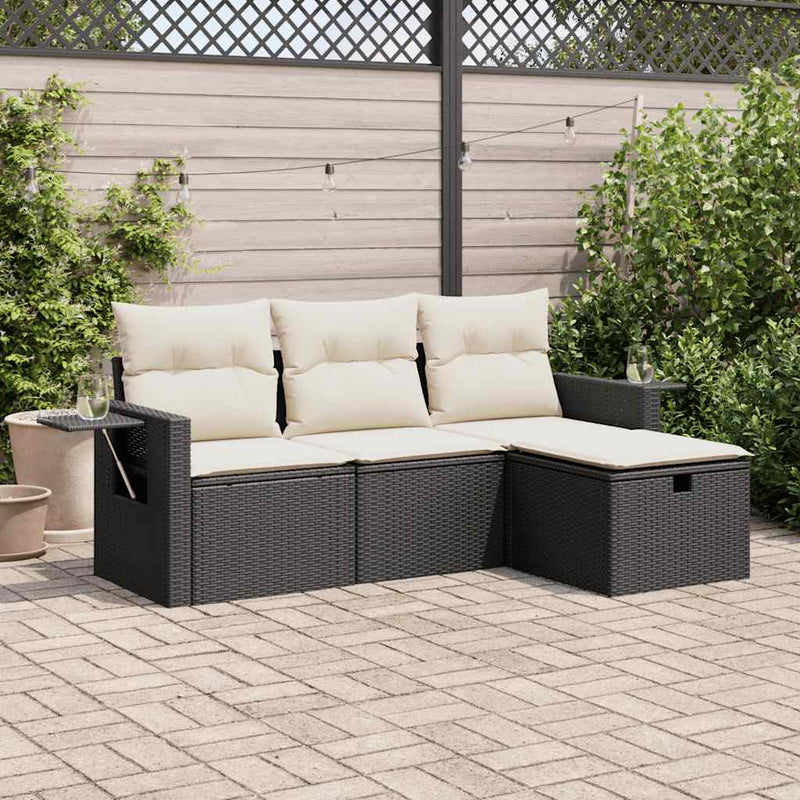 vidaXL 4 Piece Garden Sofa Set with Cushions Black Poly Rattan