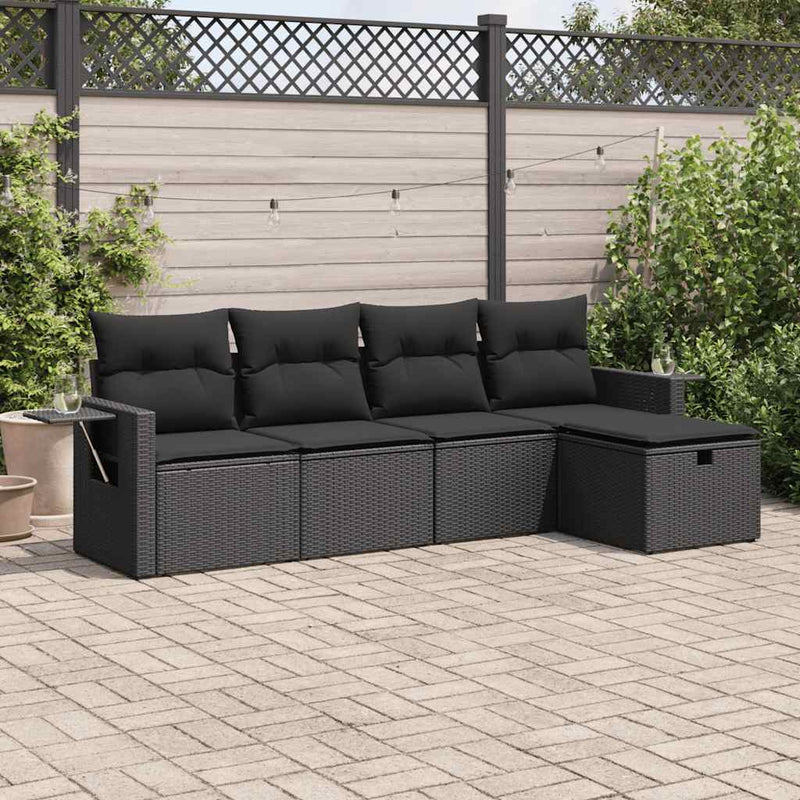 vidaXL 5 Piece Garden Sofa Set with Cushions Black Poly Rattan
