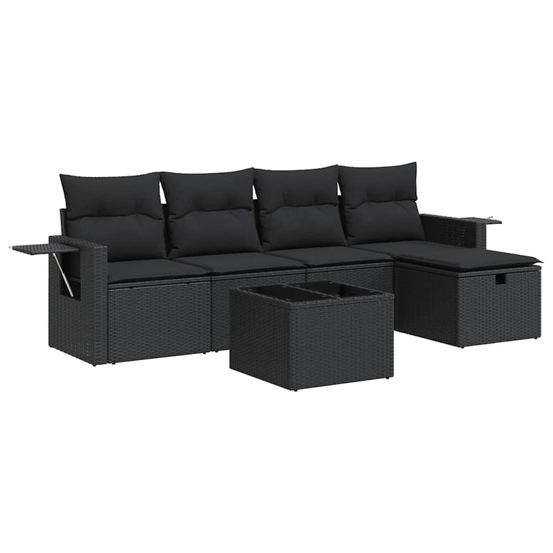 vidaXL 6 Piece Garden Sofa Set with Cushions Black Poly Rattan