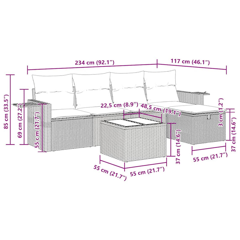 vidaXL 6 Piece Garden Sofa Set with Cushions Black Poly Rattan