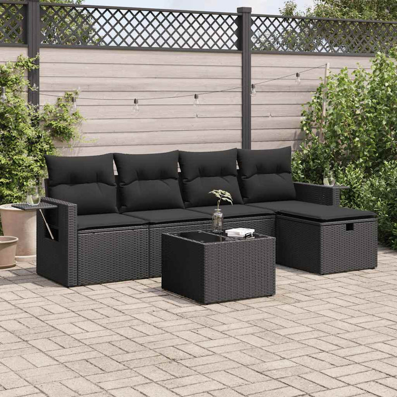vidaXL 6 Piece Garden Sofa Set with Cushions Black Poly Rattan