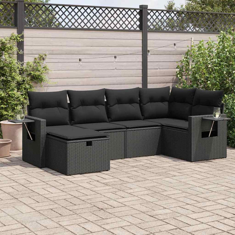 vidaXL 6 Piece Garden Sofa Set with Cushions Black Poly Rattan
