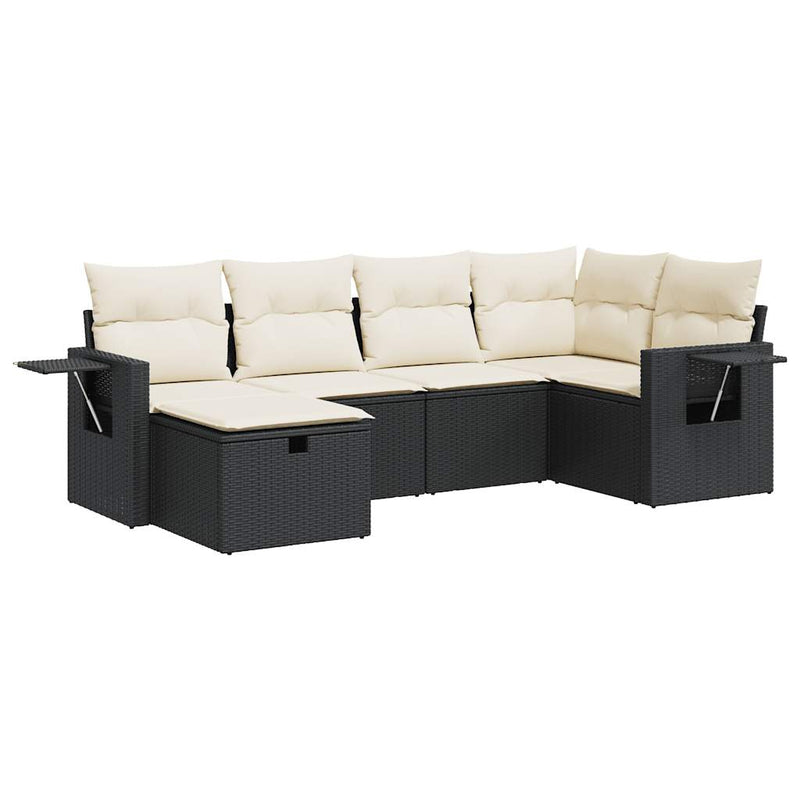 vidaXL 6 Piece Garden Sofa Set with Cushions Black Poly Rattan