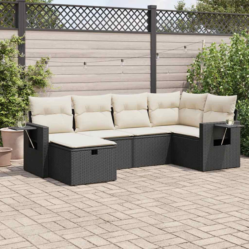 vidaXL 6 Piece Garden Sofa Set with Cushions Black Poly Rattan