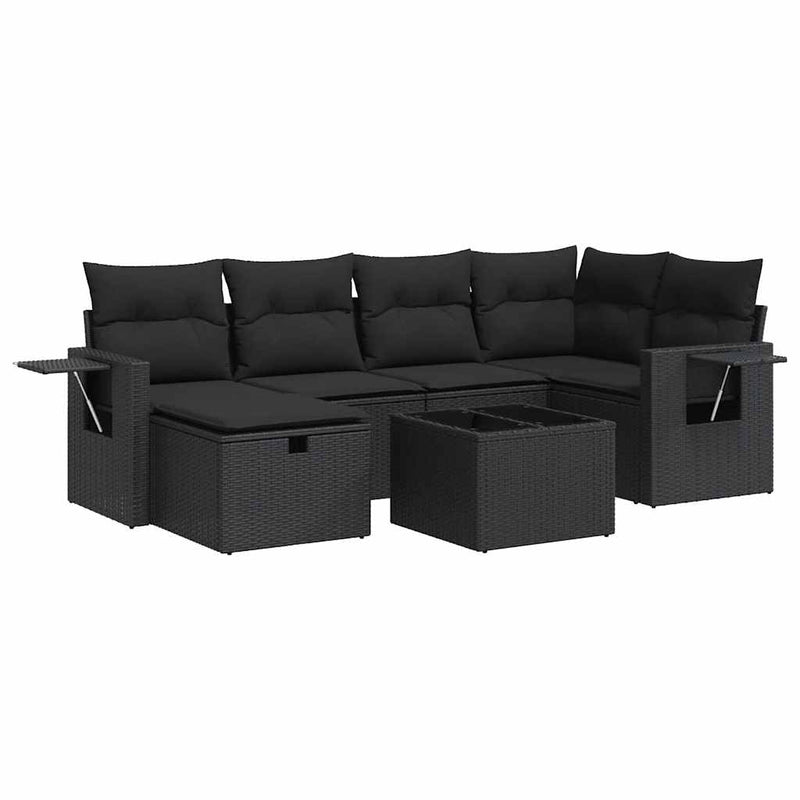 vidaXL 7 Piece Garden Sofa Set with Cushions Black Poly Rattan