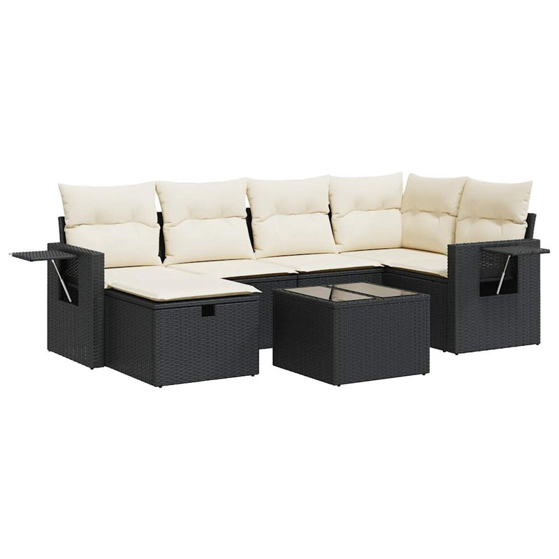 vidaXL 7 Piece Garden Sofa Set with Cushions Black Poly Rattan