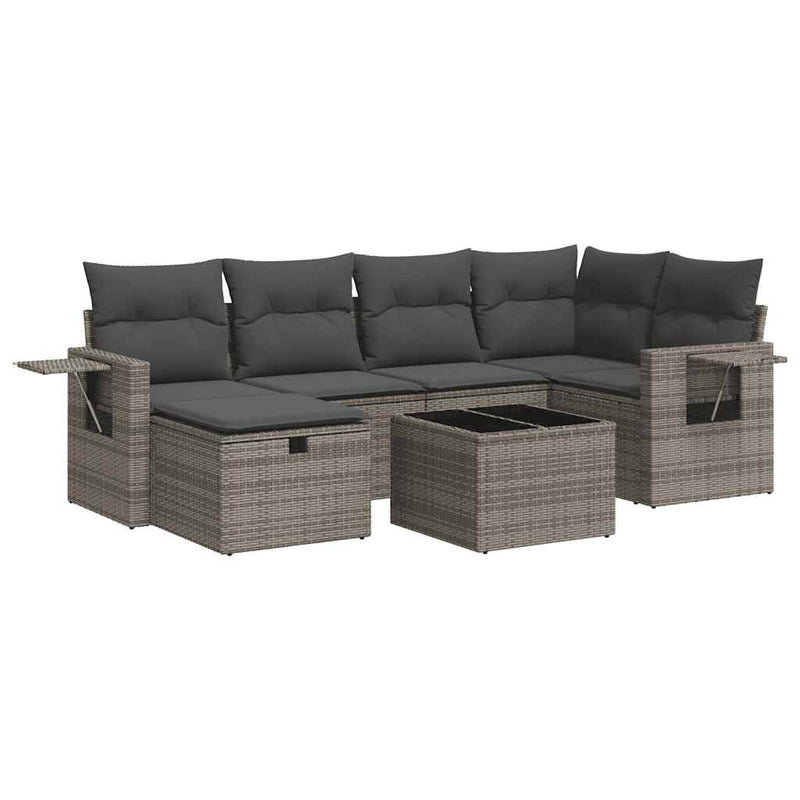 vidaXL 7 Piece Garden Sofa Set with Cushions Grey Poly Rattan