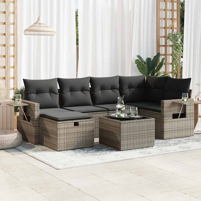 vidaXL 7 Piece Garden Sofa Set with Cushions Grey Poly Rattan
