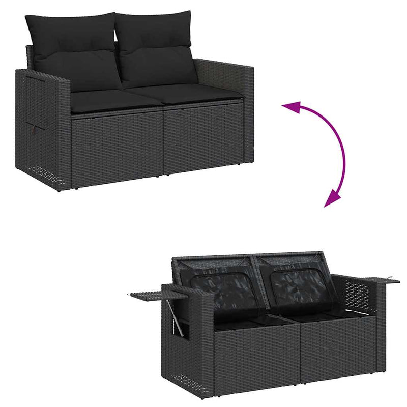 vidaXL 7 Piece Garden Sofa Set with Cushions Black Poly Rattan
