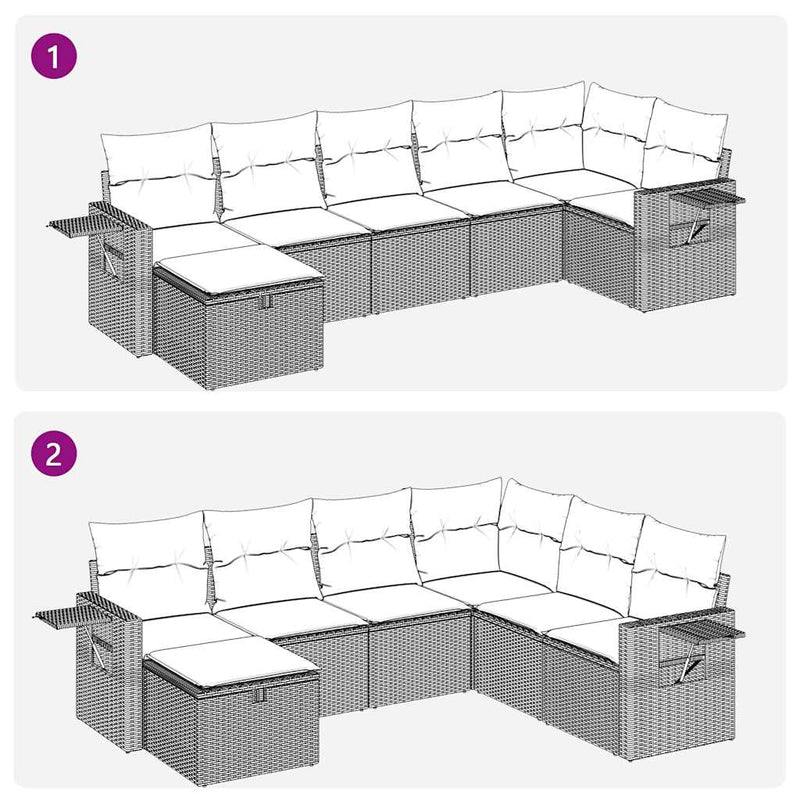 vidaXL 7 Piece Garden Sofa Set with Cushions Black Poly Rattan