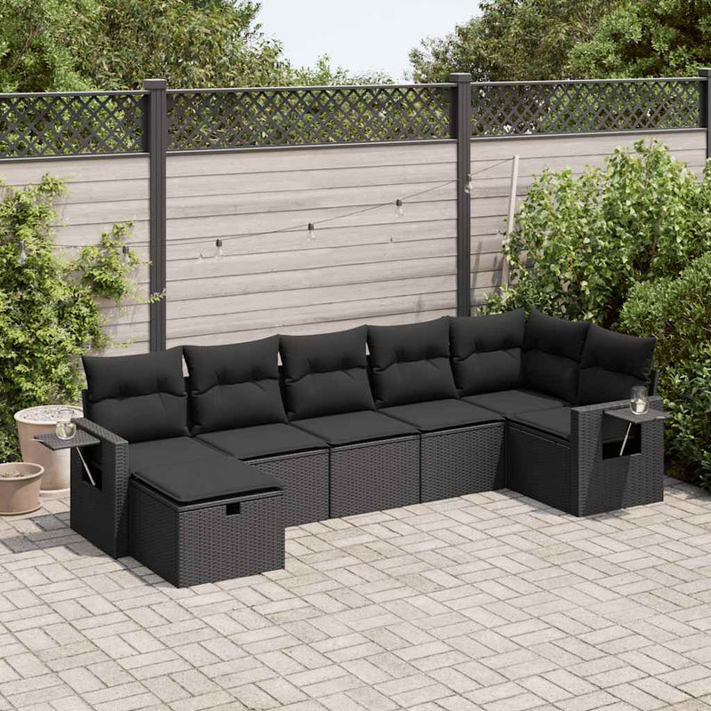 vidaXL 7 Piece Garden Sofa Set with Cushions Black Poly Rattan