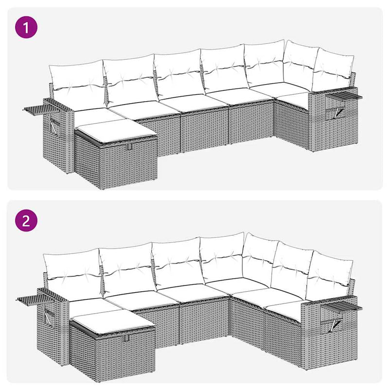 vidaXL 7 Piece Garden Sofa Set with Cushions Grey Poly Rattan