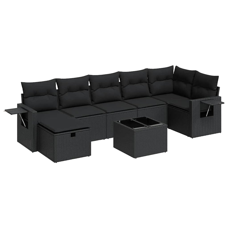 vidaXL 8 Piece Garden Sofa Set with Cushions Black Poly Rattan