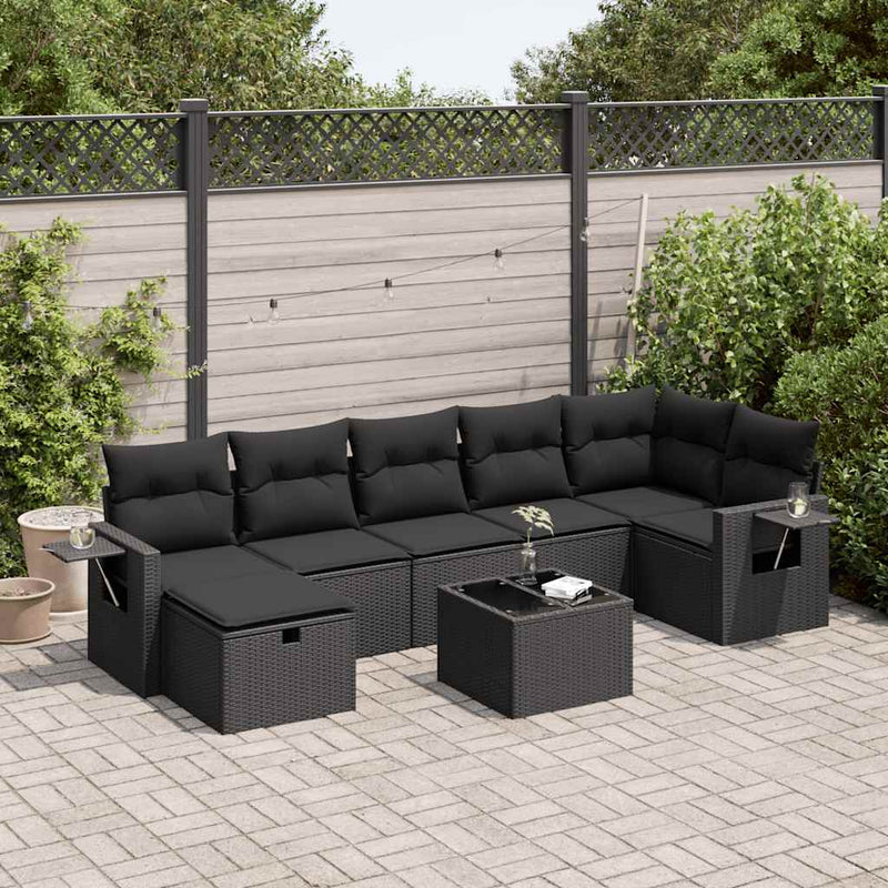 vidaXL 8 Piece Garden Sofa Set with Cushions Black Poly Rattan