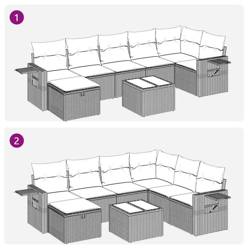 vidaXL 8 Piece Garden Sofa Set with Cushions Grey Poly Rattan