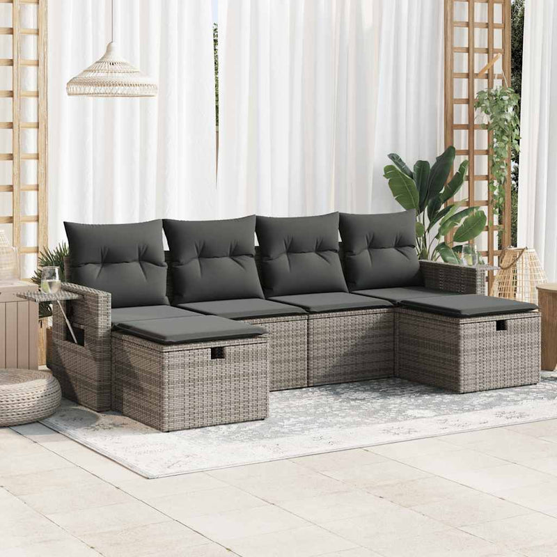 vidaXL 6 Piece Garden Sofa Set with Cushions Grey Poly Rattan