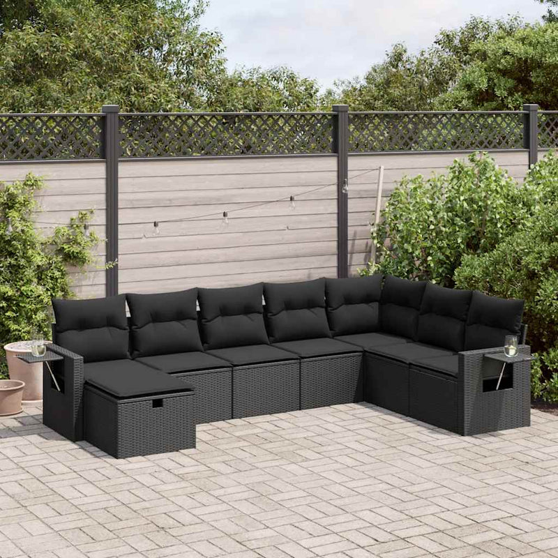 vidaXL 8 Piece Garden Sofa Set with Cushions Black Poly Rattan