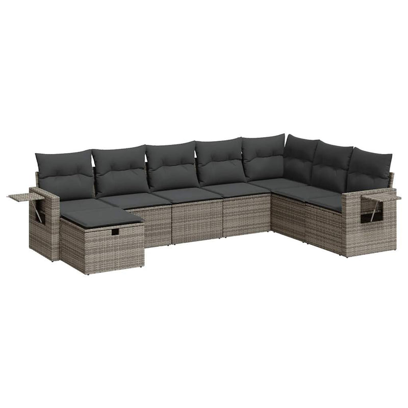 8 Piece Garden Sofa Set with Cushions Grey Poly Rattan