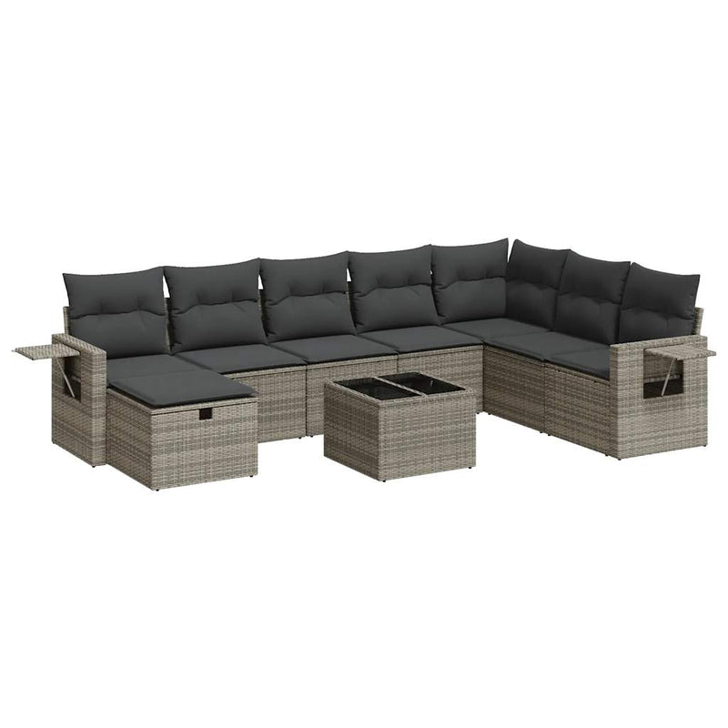 9 Piece Garden Sofa Set with Cushions Grey Poly Rattan