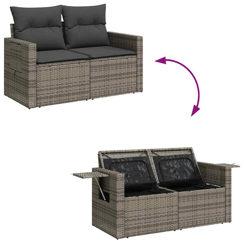 9 Piece Garden Sofa Set with Cushions Grey Poly Rattan