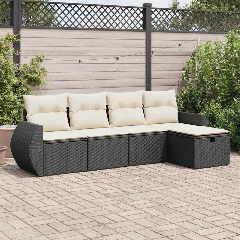 vidaXL 5 Piece Garden Sofa Set with Cushions Black Poly Rattan