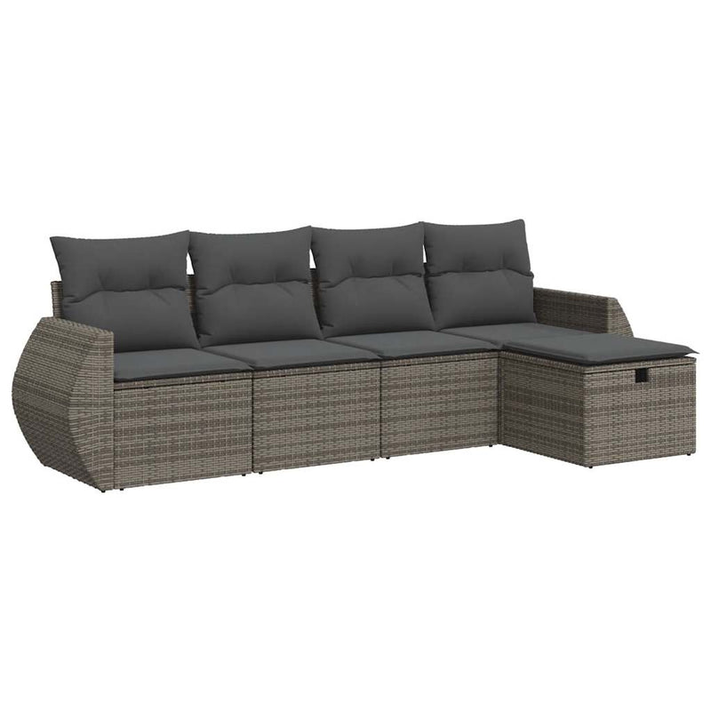 vidaXL 5 Piece Garden Sofa Set with Cushions Grey Poly Rattan