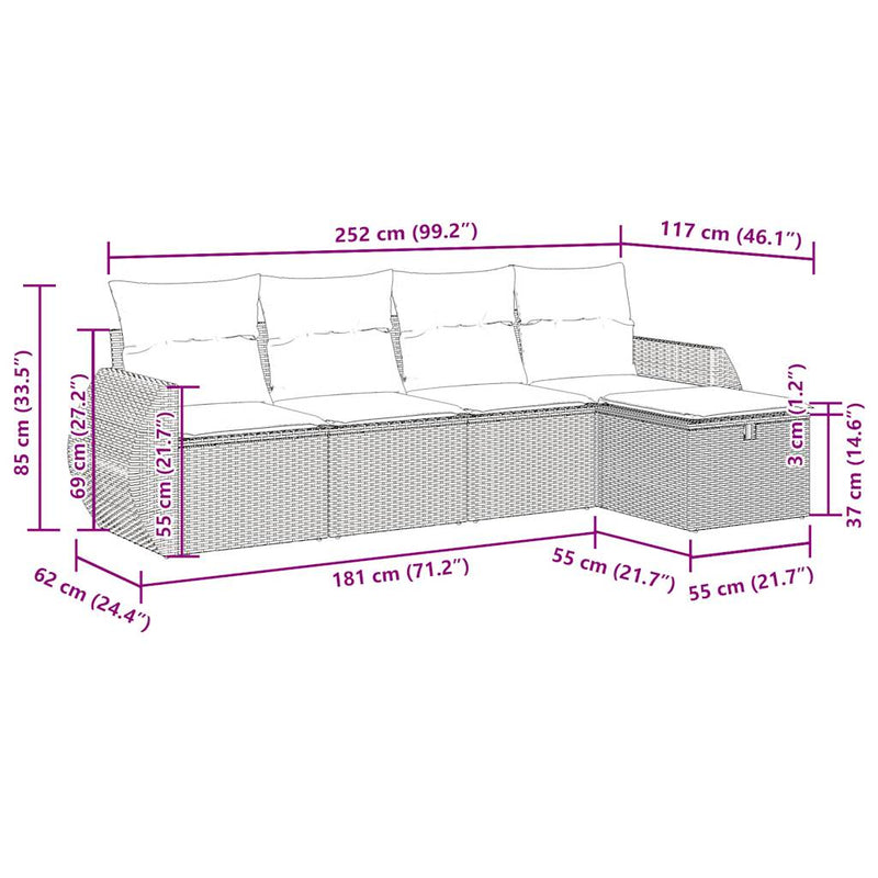 vidaXL 5 Piece Garden Sofa Set with Cushions Grey Poly Rattan