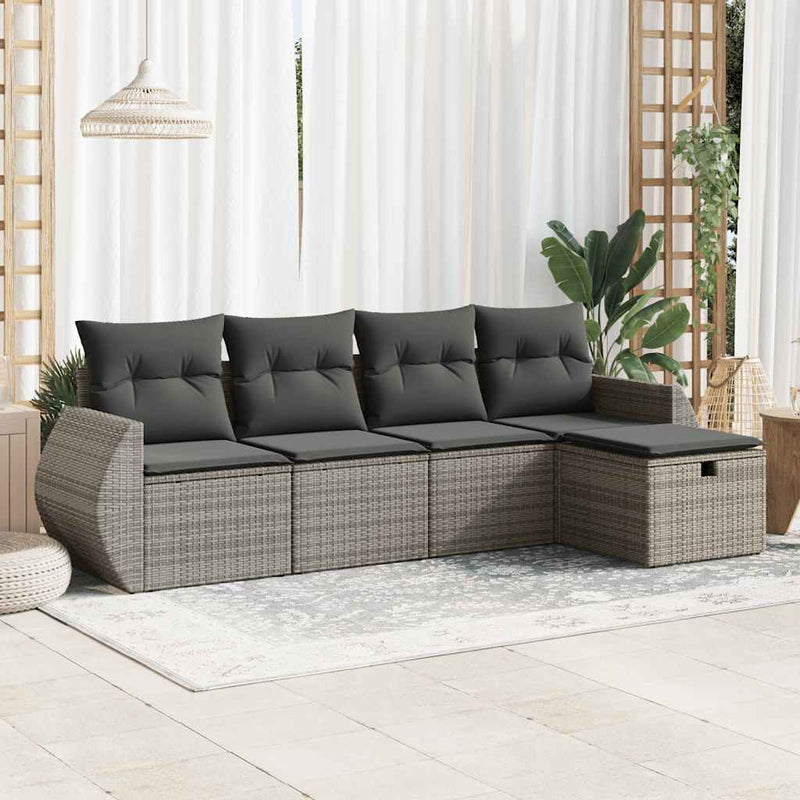 vidaXL 5 Piece Garden Sofa Set with Cushions Grey Poly Rattan