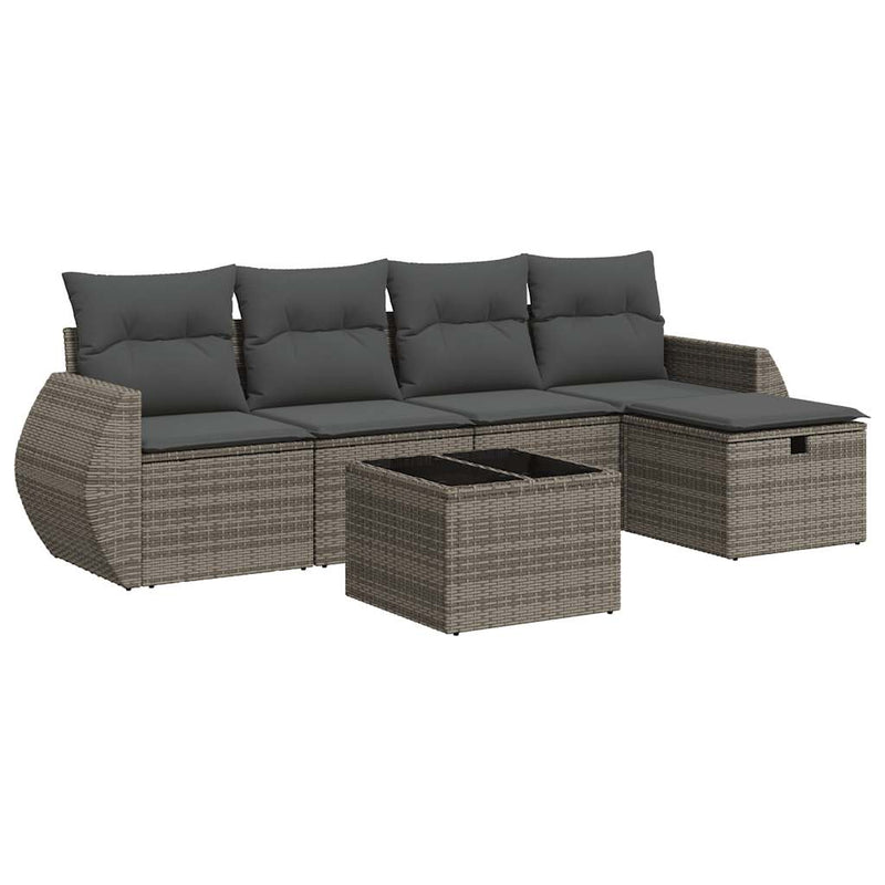vidaXL 6 Piece Garden Sofa Set with Cushions Grey Poly Rattan