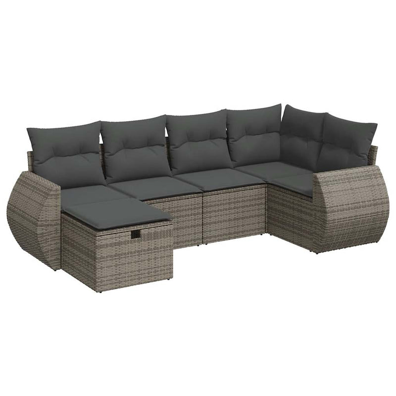vidaXL 6 Piece Garden Sofa Set with Cushions Grey Poly Rattan
