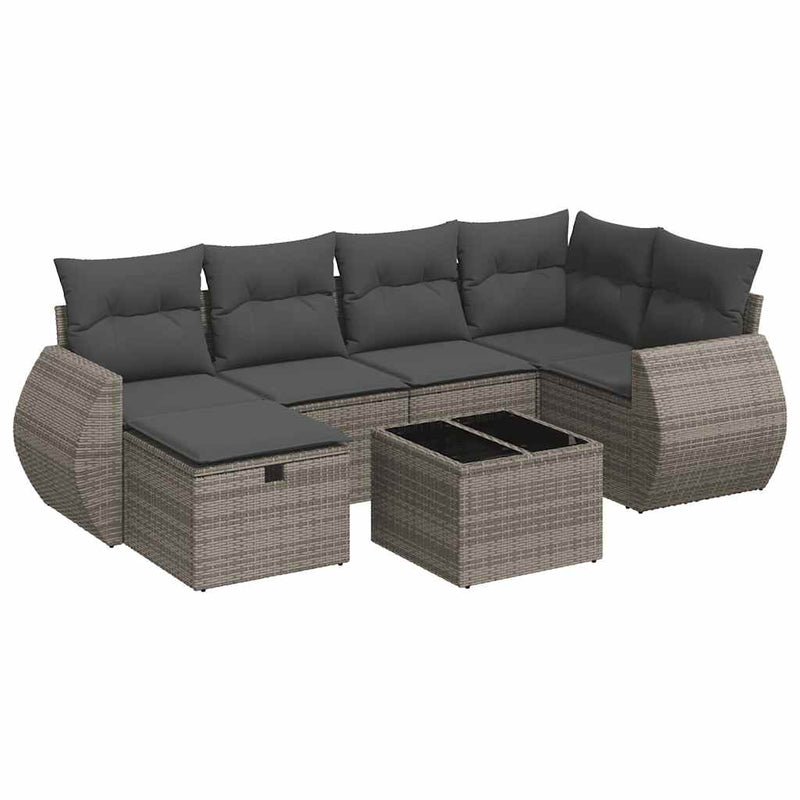 vidaXL 7 Piece Garden Sofa Set with Cushions Grey Poly Rattan